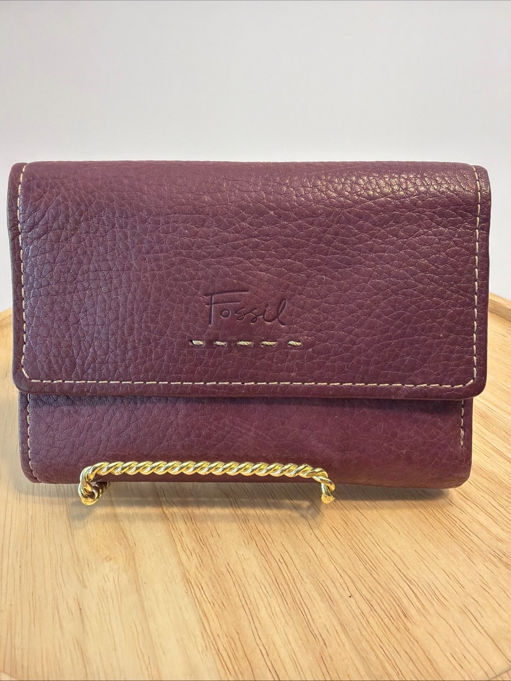 Vintage Fossil Wallet Plum Purple Pebble Leather - Excellent Condition
